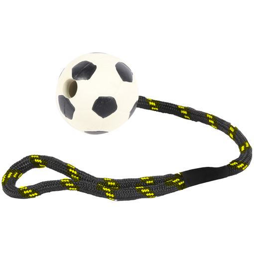 Massiv gummiboll med snöre - 6 cm "fotboll"