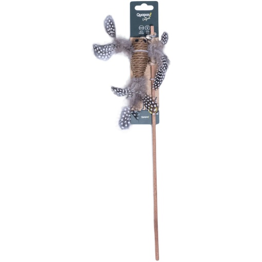Kattspö i trä sisalfågel med fjäder och pingla